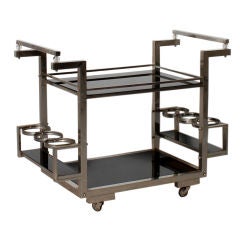 French chrome bar cart with opaline shelves, c. 1930