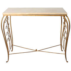 French Gilded Iron Console with Marble Top in the Style of Rene Drouet, ca1940