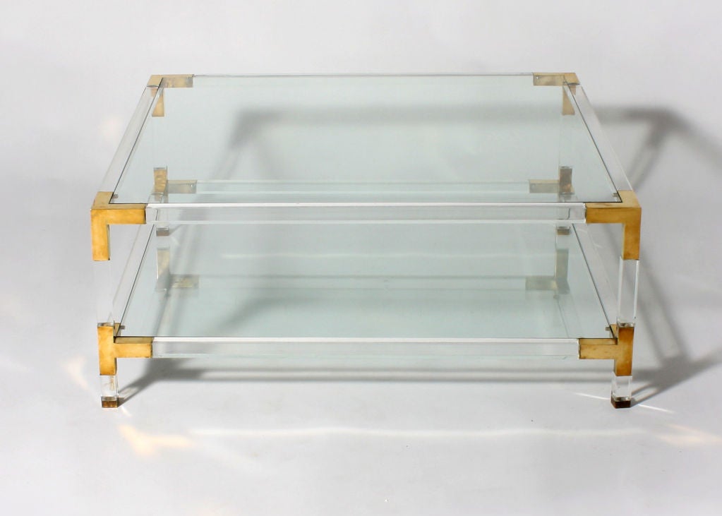 bronze,Lucite and glass two-tier coffee table
