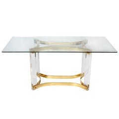 Lucite 
brass table with glass top, c. 1960