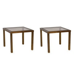 Pair of French bronze and glass tables with tortoise, c. 1970