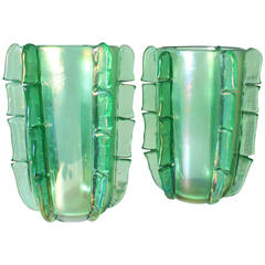 Pair of Green Murano Vases Signed by Pino Signoretto, circa 2000 1