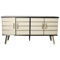Italian Credenza with Reverse Painted Glass and Brass and Bronze Fittings