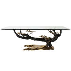 Table ovale en verre de Jacques Duval-Brasseur, datant d
environ 1970