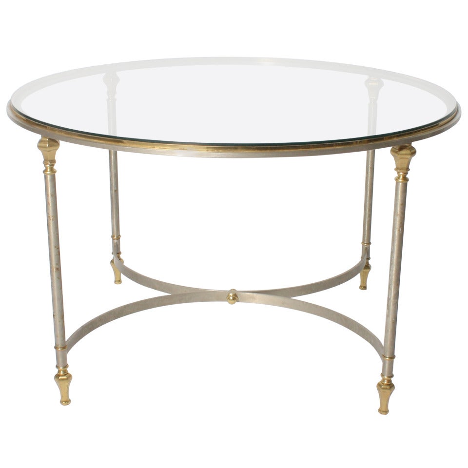 French Bronze and Nickel Glass Top Coffee Table