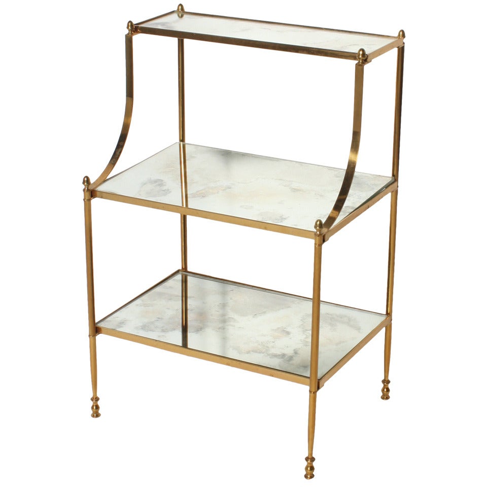 French Brass, Three Tier Table with Mirror Top