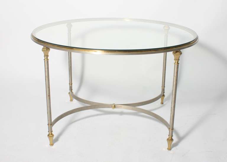 French bronze and nickle glass top coffee table