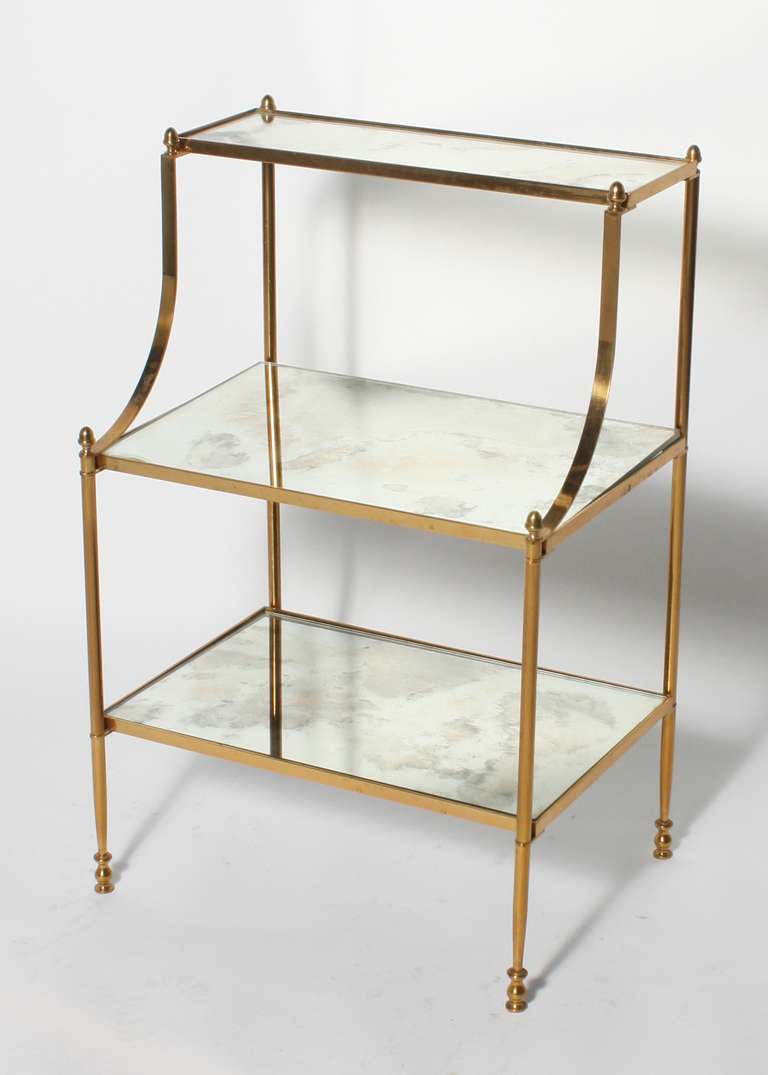 French brass three tier table with mirror top