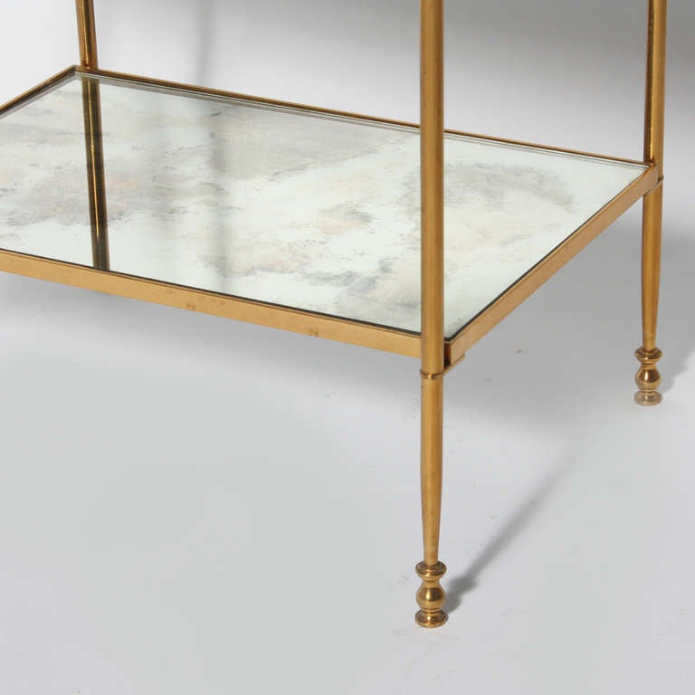 French Brass, Three Tier Table with Mirror Top In Good Condition In Dallas, TX