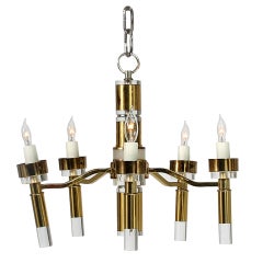 Vintage Eames Hollywood Regency brass and Lucite chandelier, c.1960