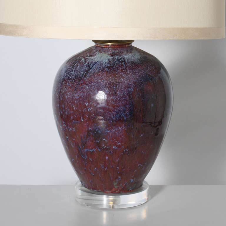 French Italian Purple Ceramic Lamp
