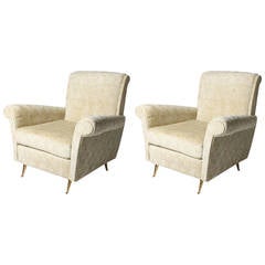 Italian bergeres in the style of Gio Ponti with brass legs, c. 1950