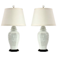 Vintage Pair of Hollywood Regency Blanc De Chine lamps, c. 1960