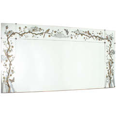 Vintage French Eglomise Mirror with Birds and Branch Motif, circa 1940