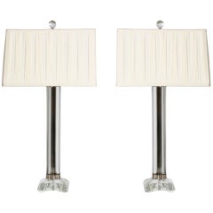 Pair of crystal Murano column lamps, c. 1960