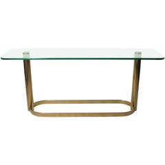 French Oval Brass Console with Glass Top