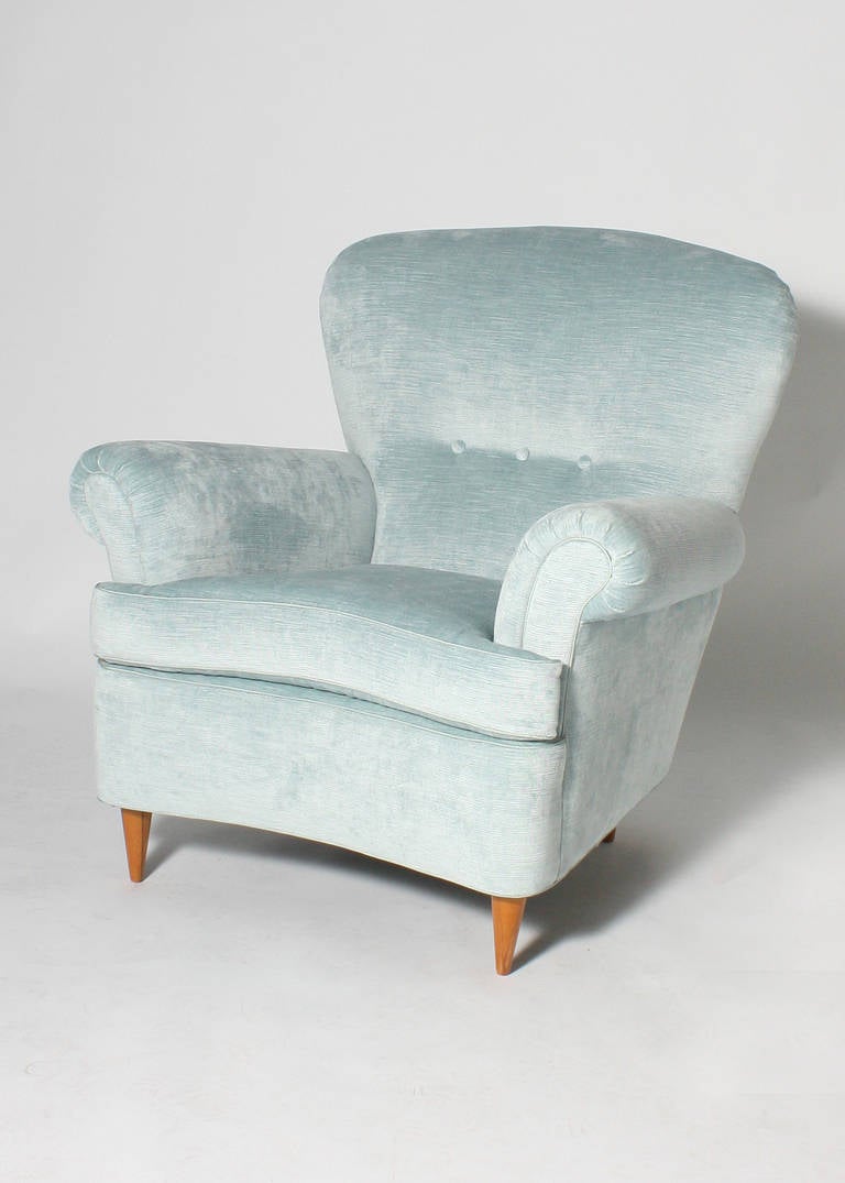 Pair of Italian blue velvet armchairs