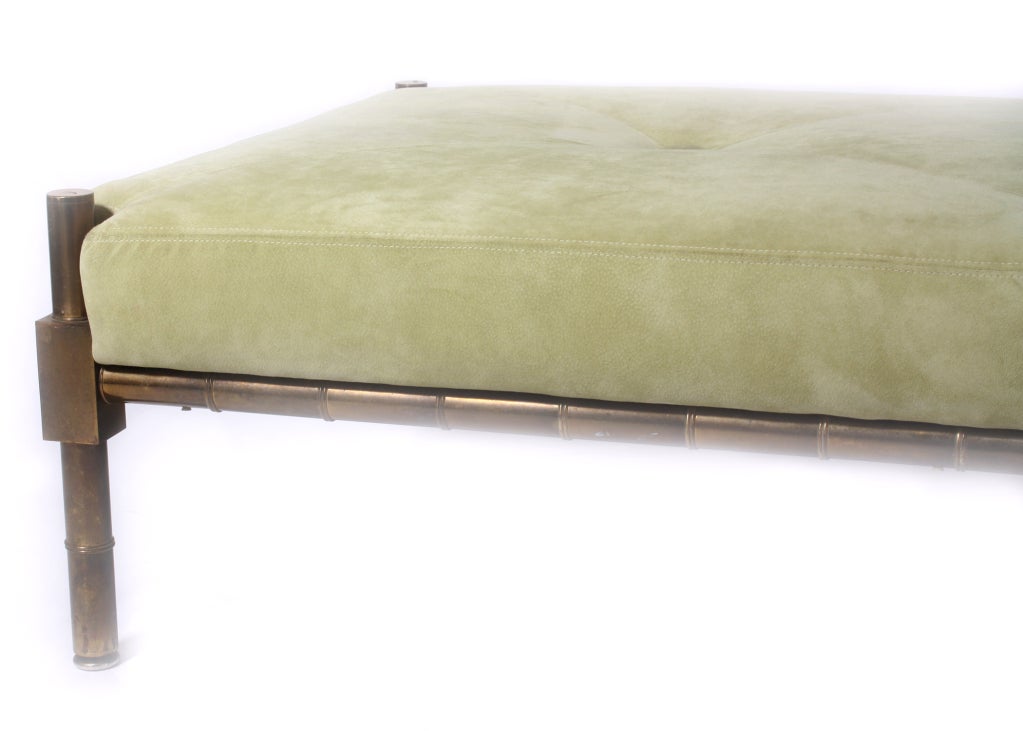 Cast bronze faux bamboo square ottoman with pig suede upholstery