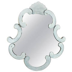 French Blue Scalloped Mirror, circa 1950