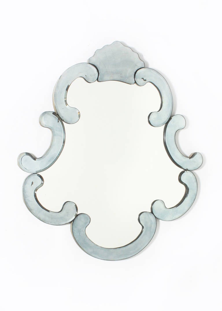 French Blue Scalloped Mirror, circa 1950