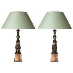 Pair of Brass and Onyx Horse Heads Lamps in the Style of Jansen, circa 1950