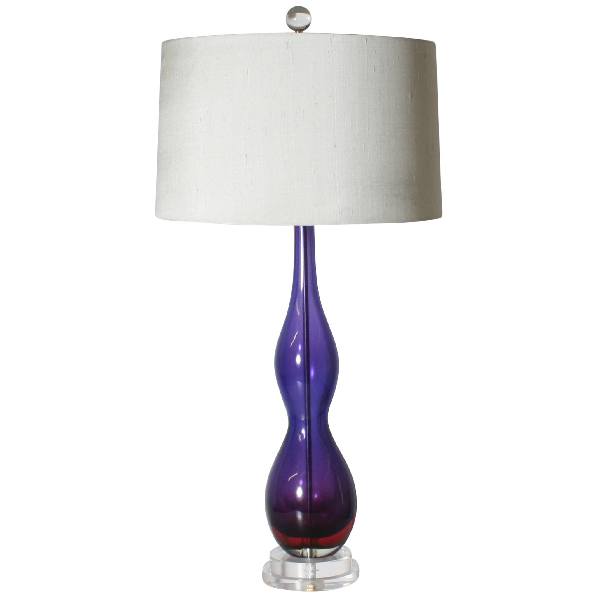 Sommerso Purple Lamp with Red Interior in the style of Poli, circa 1960