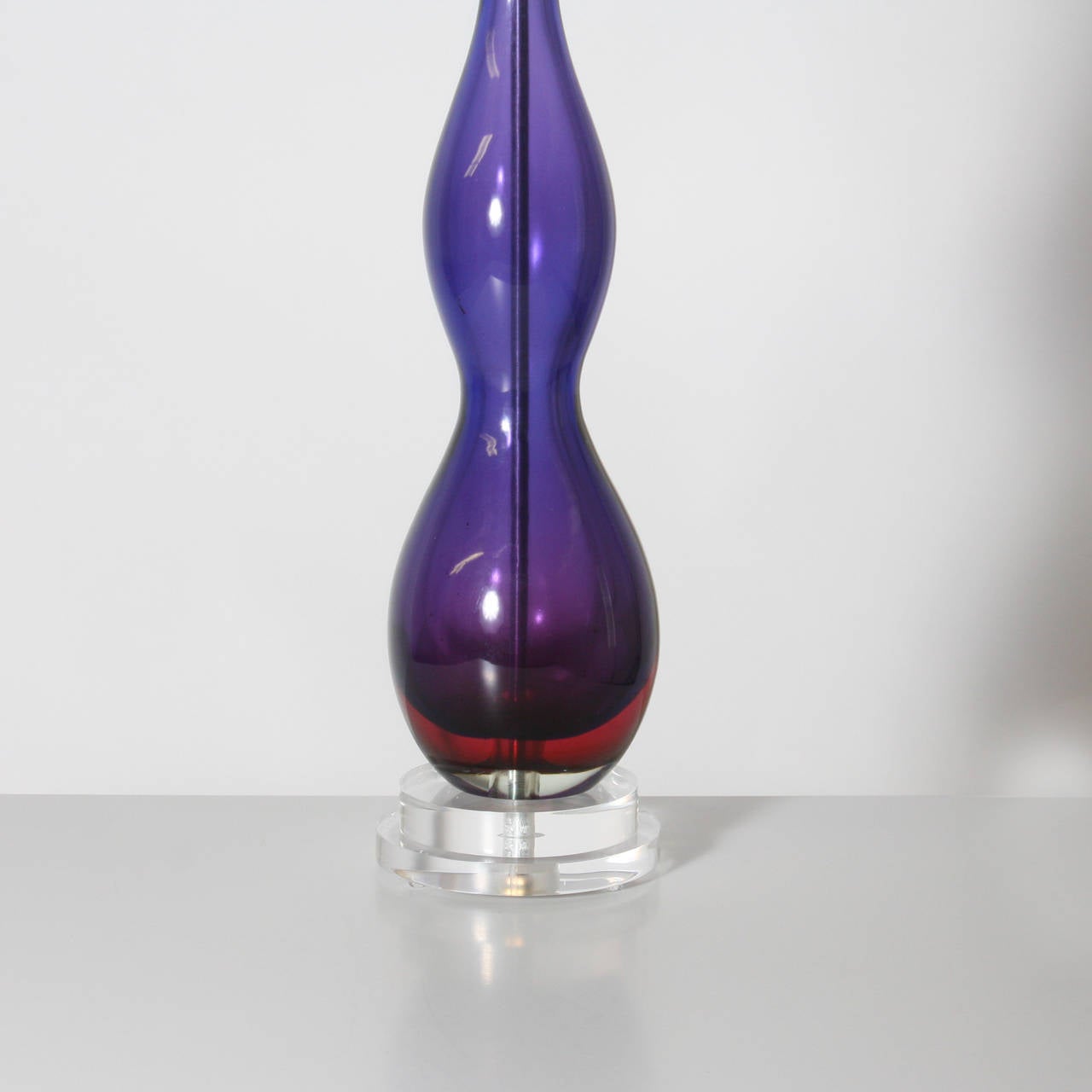 Sommerso Purple Lamp with Red Interior in the style of Poli. Gray shantung silk shade.
