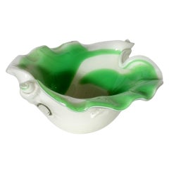 Green and white swirl Murano bowl, c. 1950