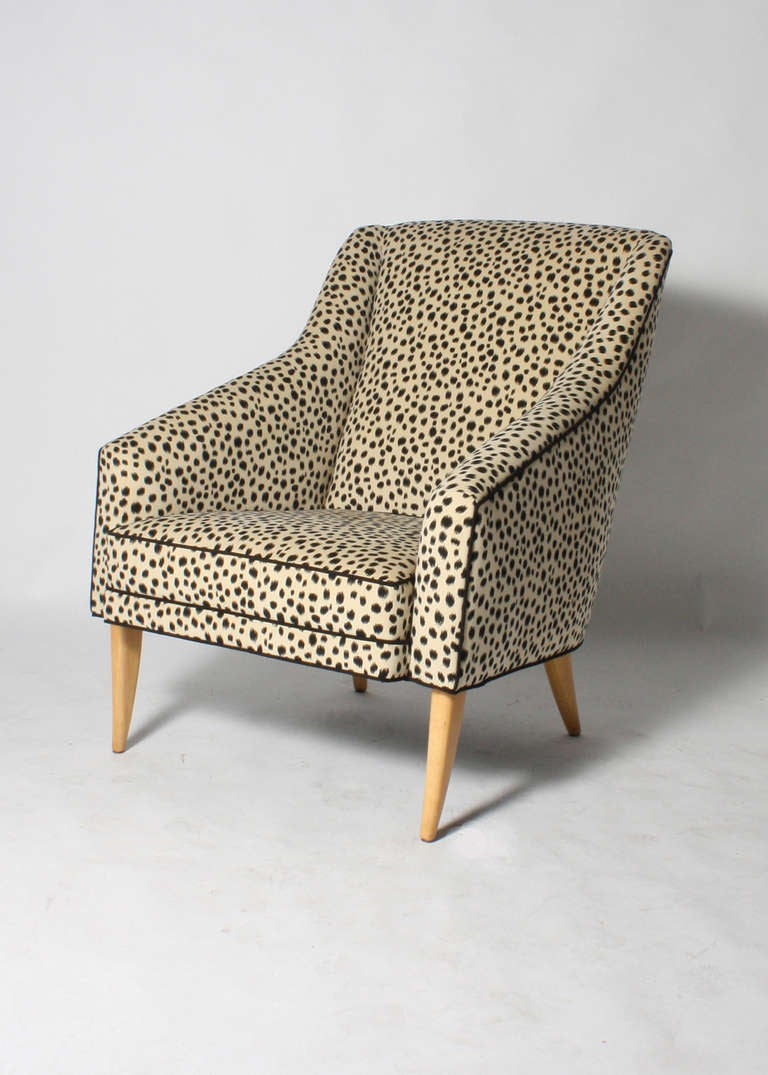 French Pair of armchairs covered in snow leopard fabric, c. 1960