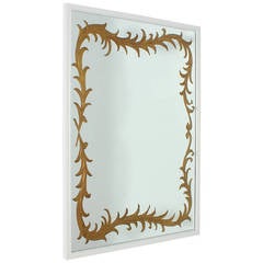 French Eglomise Mirror With Ivory Lacquer Frame