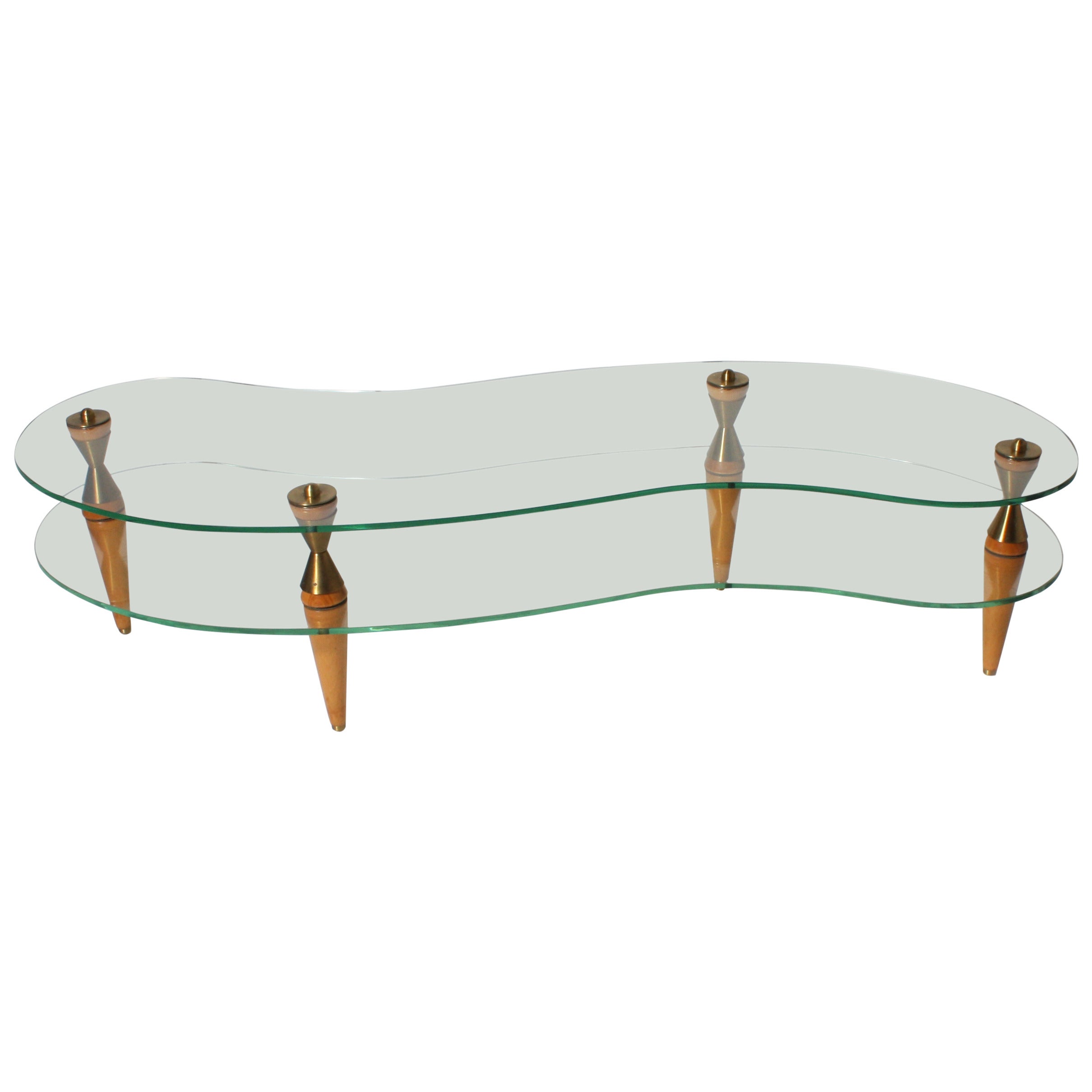 French glass merisier and bronze amorphic coffee table, c. 1950