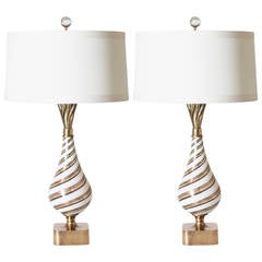Pair of Murano Dino Martens with Original Bronze Base and Top, circa 1950