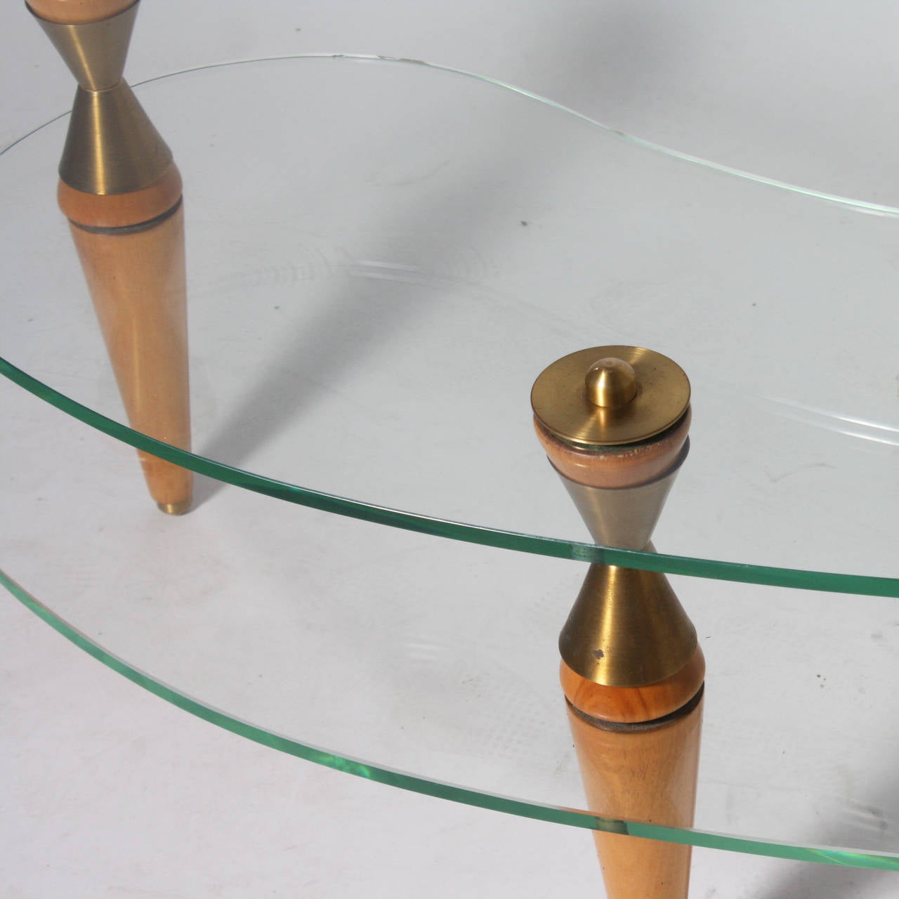 Mid-20th Century French glass merisier and bronze amorphic coffee table, c. 1950