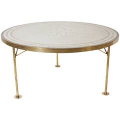 Coffee Table with Mosaic and Brass Tile Top with Brass Base, circa 1960