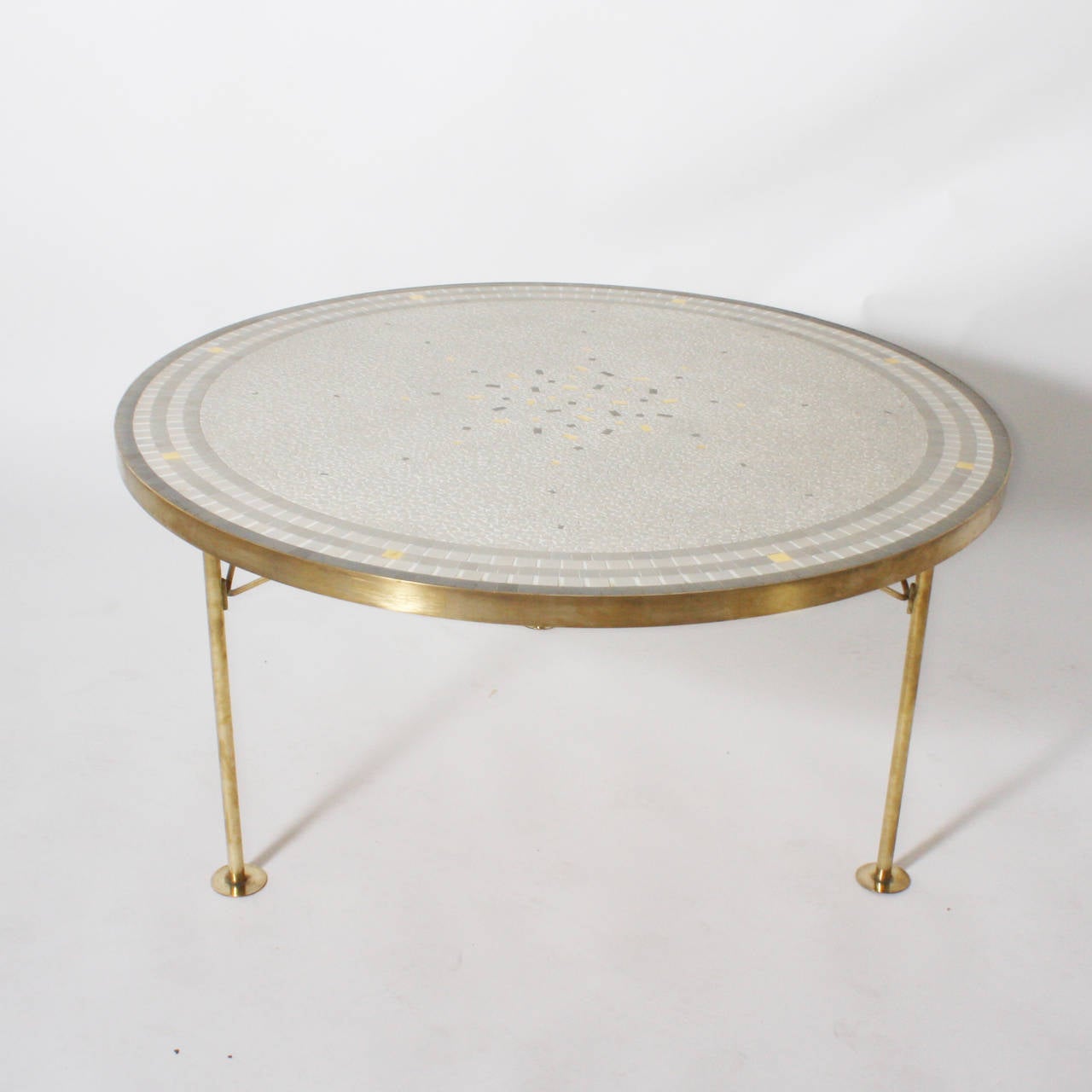 Coffee Table with Mosaic and Brass Tile Top with Brass Base, circa 1960