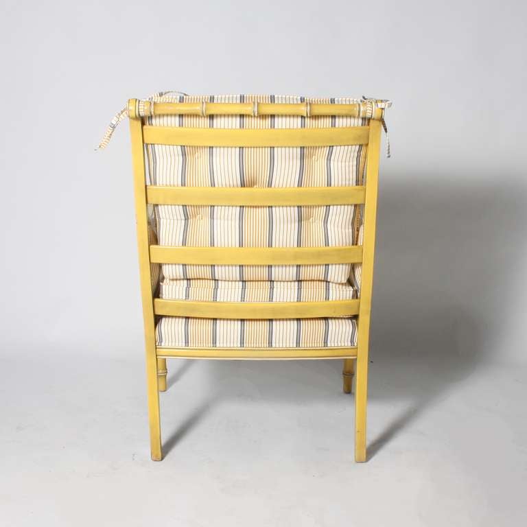 Yellow Bamboo Chair With Striped Fabric, C. 1960 1