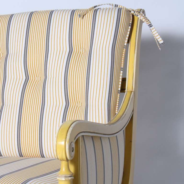 American Yellow Bamboo Chair With Striped Fabric, C. 1960