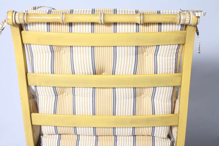 Mid-20th Century Yellow Bamboo Chair With Striped Fabric, C. 1960