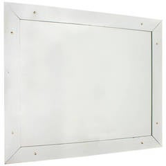 Large Italian Mirror with Brass Rosettes and Wood Frame, circa 1940
