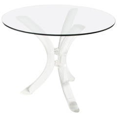French round table with Lucite base and glass top, c. 1970