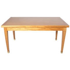 French Merisier and Brass Dining Table with Parquetry Design, circa 1940