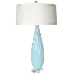 Pale Blue Alfredo Barbini Murano Lamps With Clear Bullicante Inclusions, c. 1940