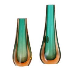 Pair of green Murano glass vases, c.1960