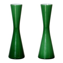 Pair of green Murano cased glass vases, c.1950