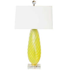 Opalescent Chartreuse Ribbed Murano Lamp, c. 1950