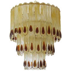 Clear Murano Chandelier with Amber Tear Drops, C. 1950