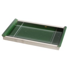 German green glass, wood and metal tray, c. 1920
