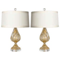 Pair of Barovier 22K gold Murano lamps, c. 1940