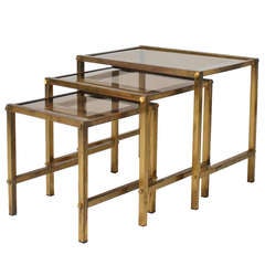 Set of 3 Brass and Glass Nest of Tables ca. 1940
