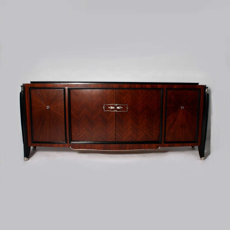 Mahogany buffet with marquetry, ebony detail and nickel hardware, c. 1940
